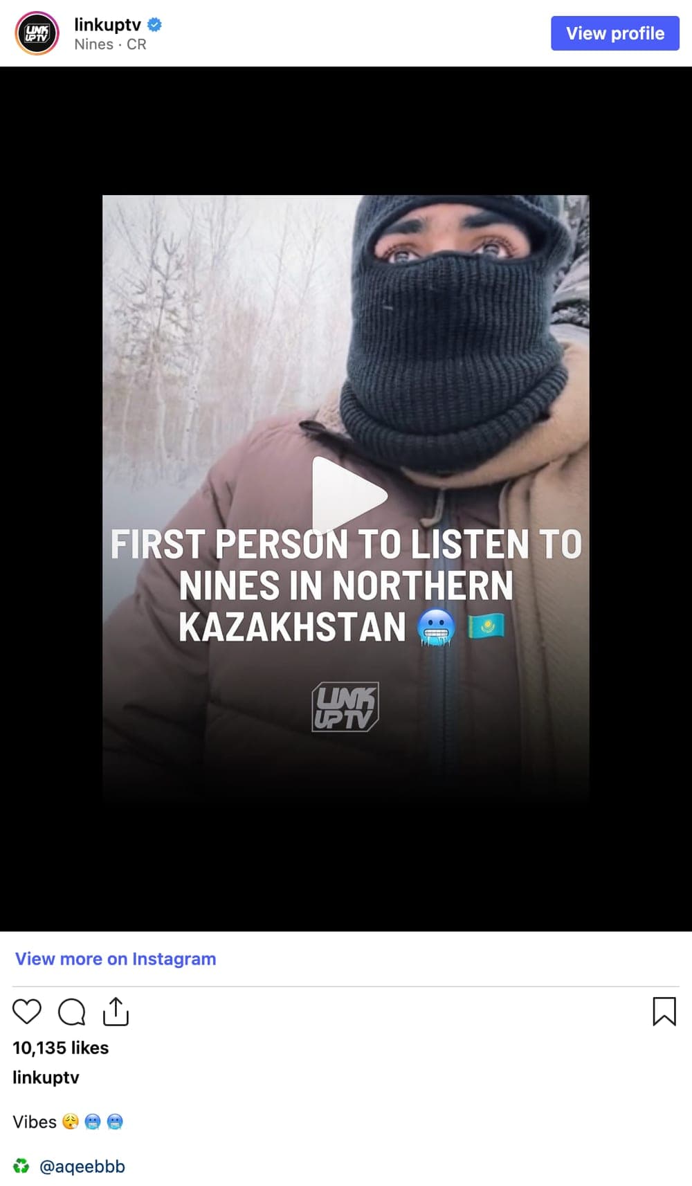 LinkUpTV reel on Instagram: “First person to listen to Nines in Northern Kazakhstan”, credited to @aqeebbb