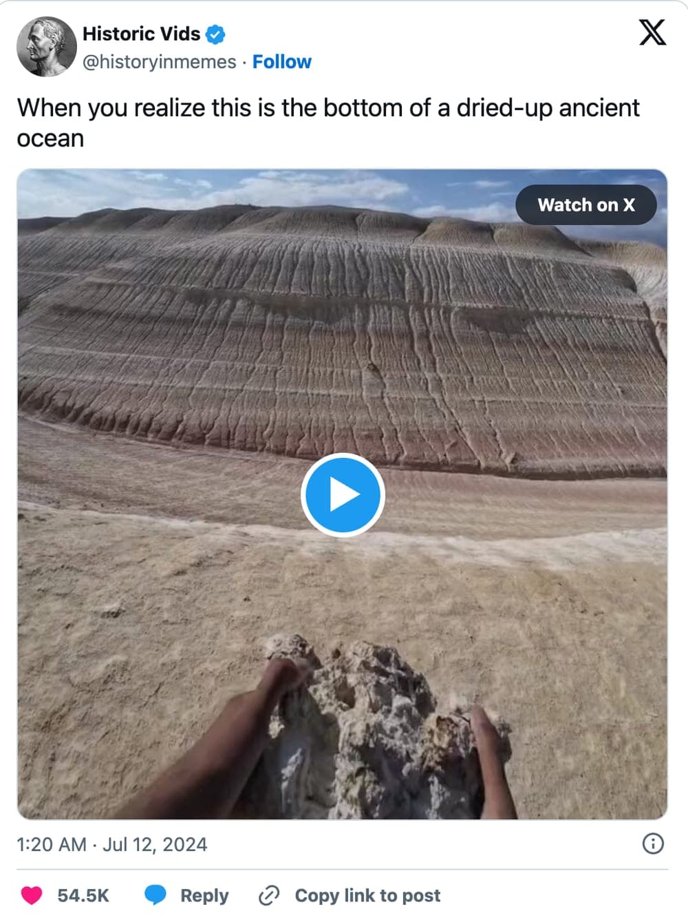 Historic Vids post on X: “When you realize this is the bottom of a dried-up ancient ocean”, with a still of the video